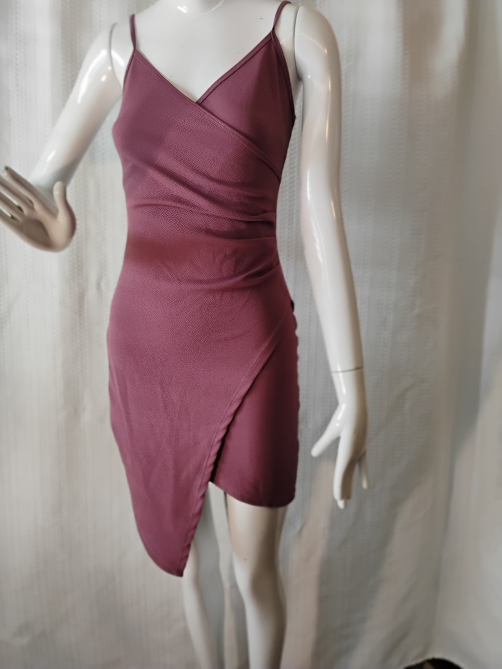 almost Famous Women's Mini Dress Sleeveless Wrap Front Mauve Bodycon Dress # S
